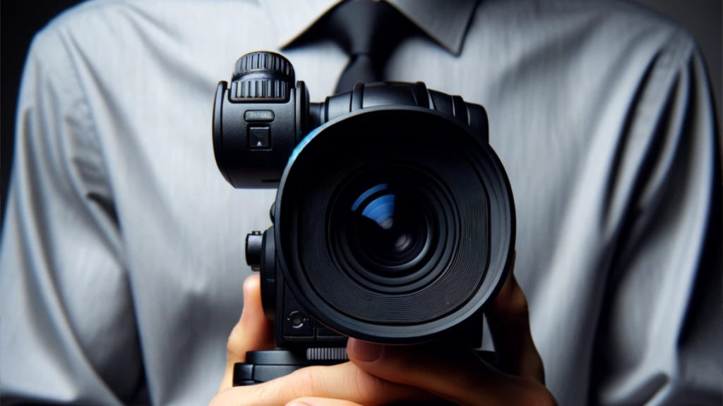 Close up of a Depo Universe Legal Videographer holding camera.